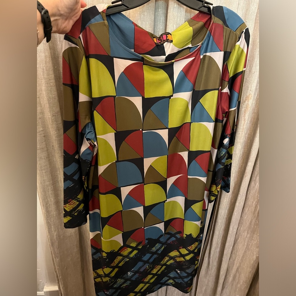 ISLE knit lime, teal, geometric dress M-XL. NWT